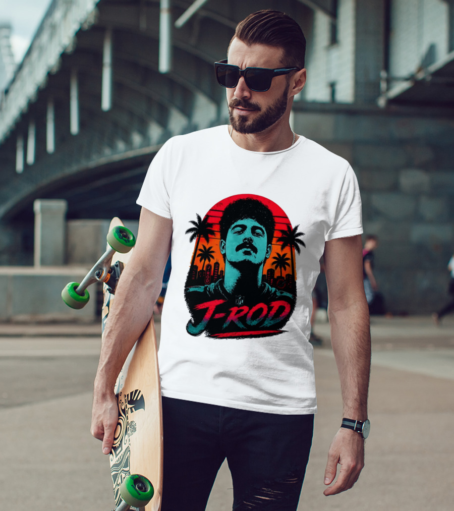J Rod Retro Sunset Vibes With NFL And Palm Trees T-Shirt