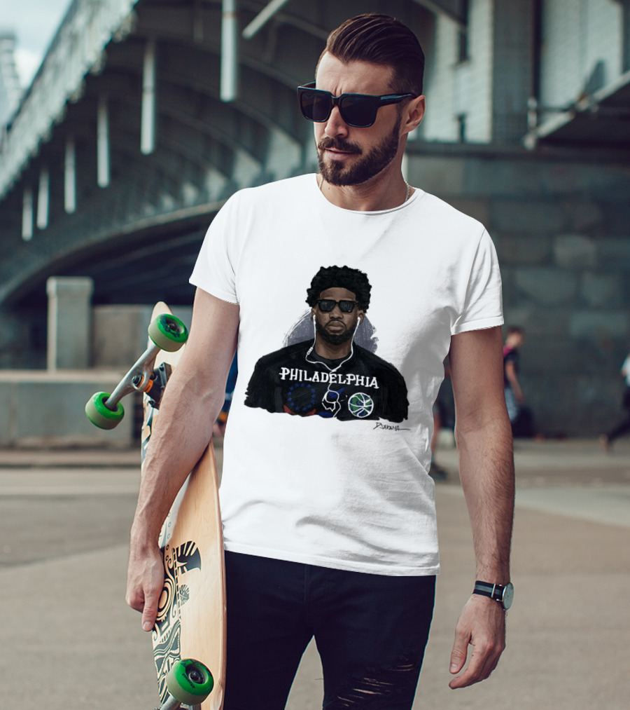 Philadelphia Basketball Sixers Joel Embiid Artwork By D. Sarana T-Shirt