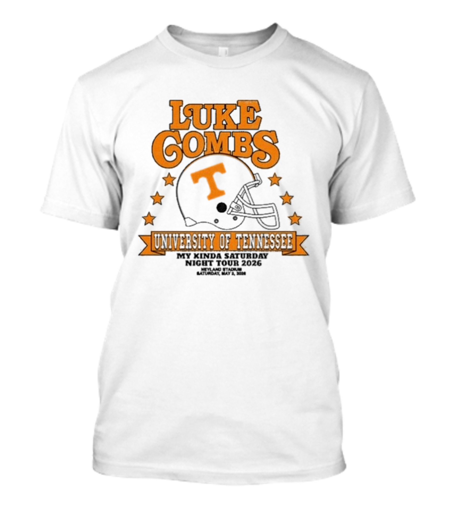Luke Combs Neyland 05.02.2026 University Of Tennessee Football Helmet Stars Orange T-Shirt