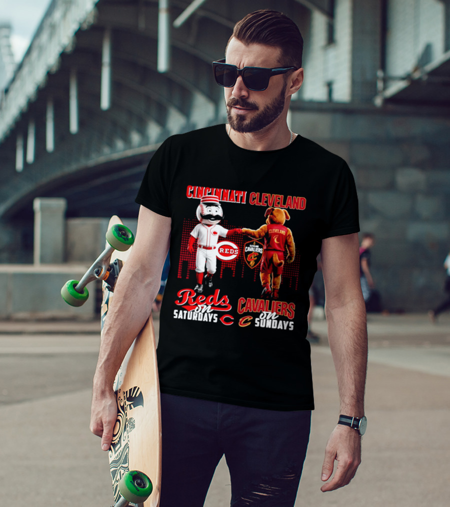Cincinnati Reds Saturdays Vs Cleveland Cavaliers Sundays Skyline T-Shirt