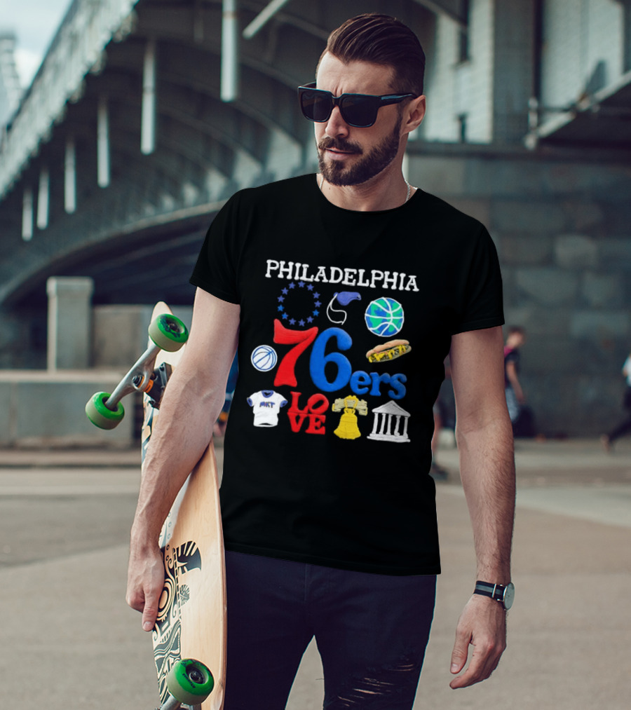 Philadelphia 76ers Claymation Icons Hot Dog Liberty Bell Basketball LOVE Statue City T-Shirt