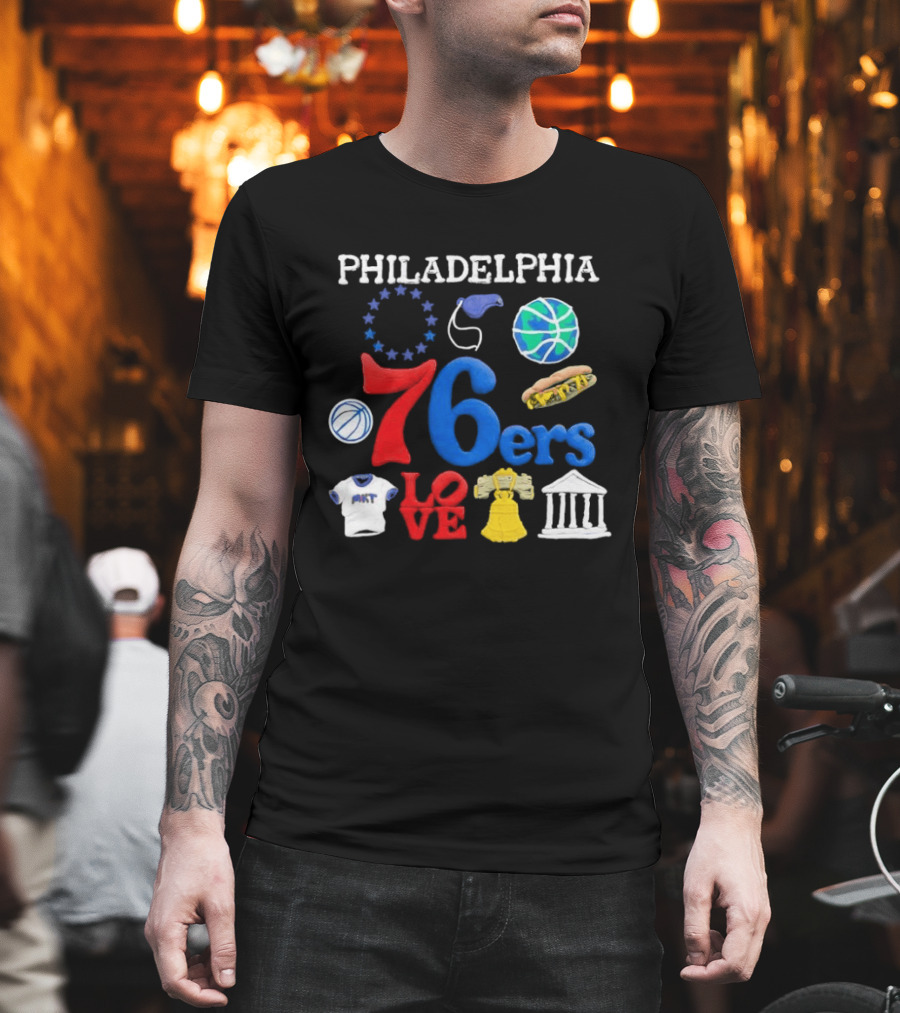 Philadelphia 76ers Claymation Icons Hot Dog Liberty Bell Basketball LOVE Statue City T-Shirt