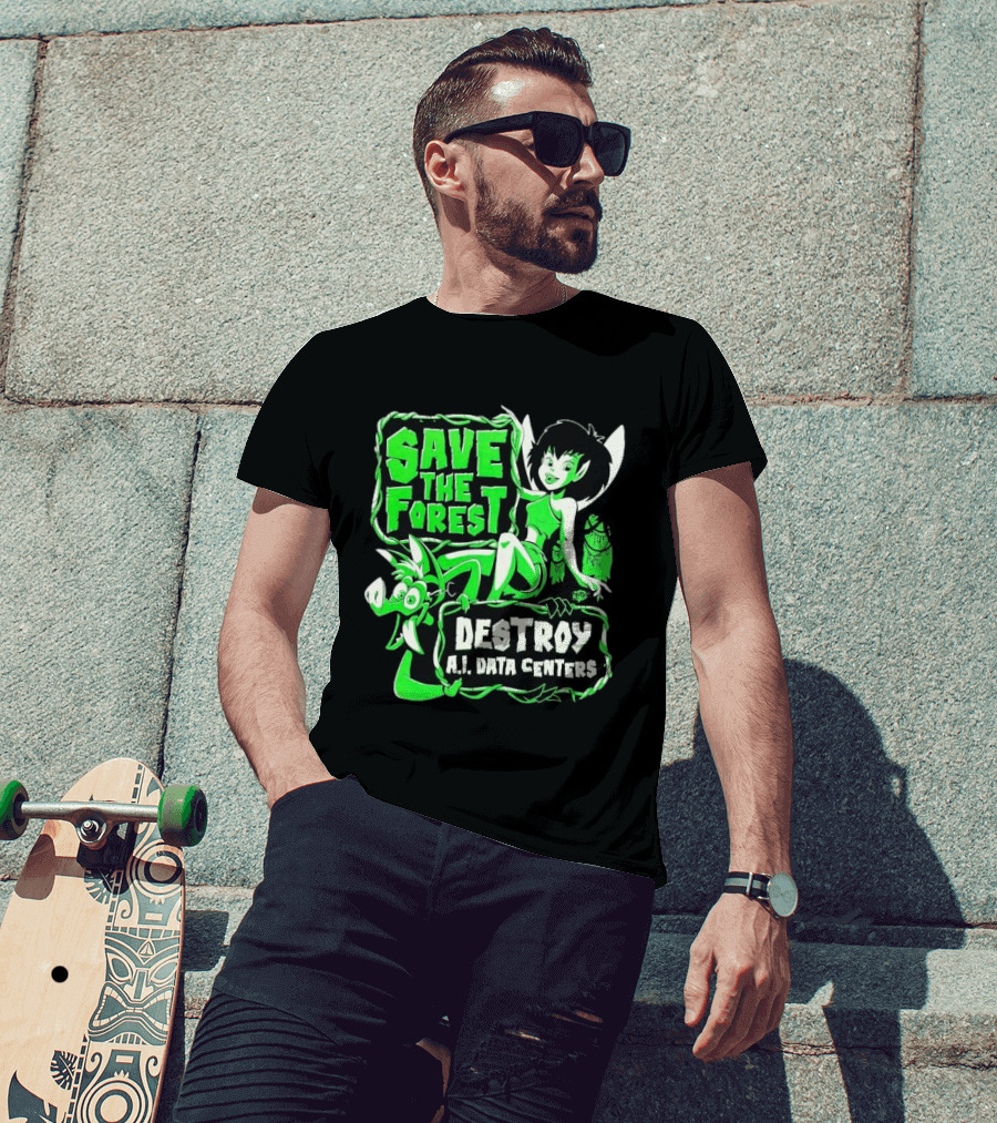 Save The Forest Destroy A.I. Data Centers Cartoon Fairy And Boar T-Shirt