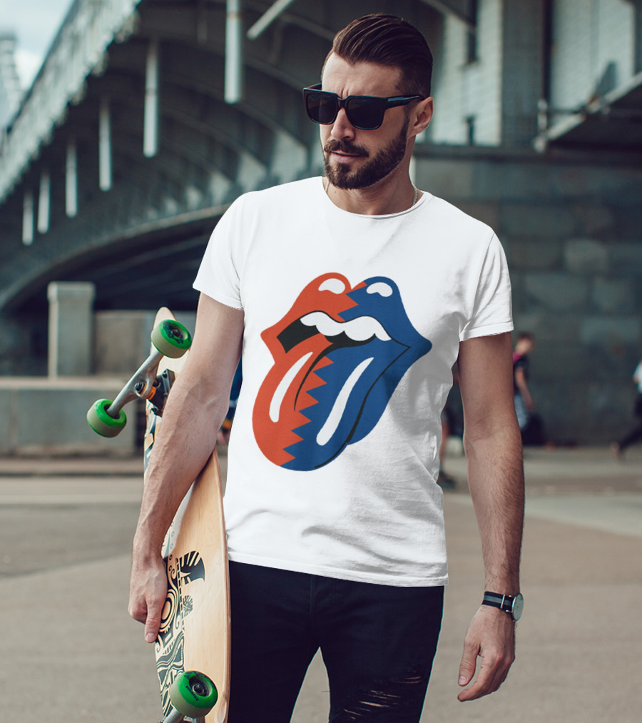 Rolling Stones Big Mouth Tongue Rare Red Blue Contrast T-Shirt