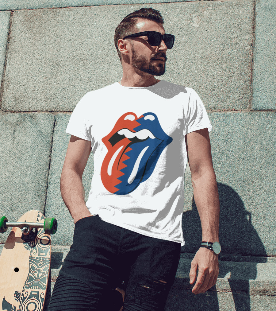 Rolling Stones Big Mouth Tongue Rare Red Blue Contrast T-Shirt