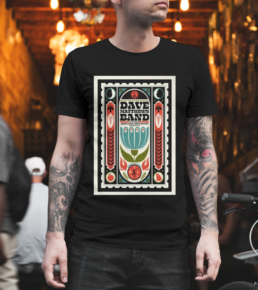 Dave Matthews Band 5 15 2026 Ameris Bank Amphitheatre Alpharetta GA Peace Symbol Floral T-Shirt