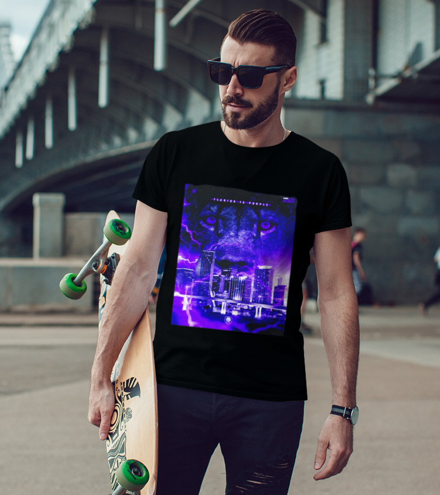 Florida Is Purple Orlando City SC Lion City Skyline Lightning T-Shirt