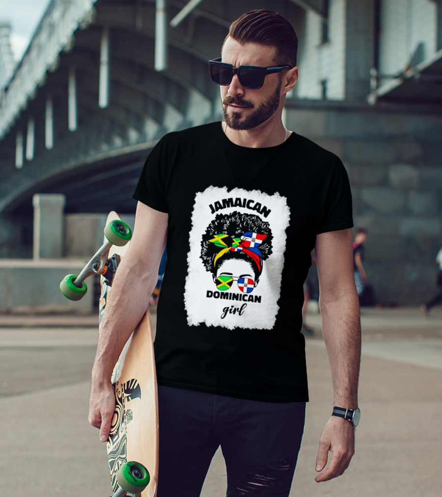 Jamaican Dominican Girl Afro Headwrap Flag Sunglasses T-Shirt
