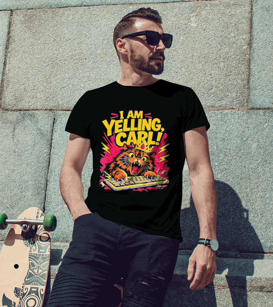I Am Yelling Carl Cat Keyboard Meme With Donut Crown T-Shirt