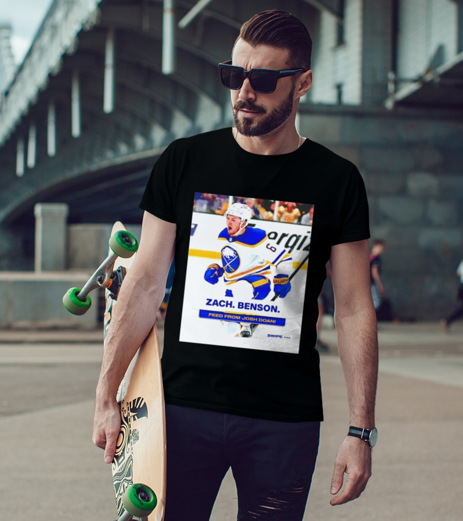 Zach Benson Buffalo Sabres Feed From Josh Doan Swipe T-Shirt
