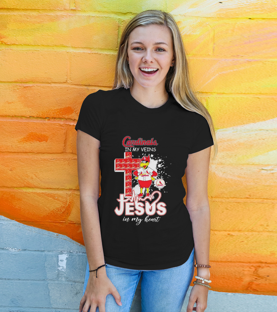 Cardinals In My Veins Jesus In My Heart Cross T-Shirt