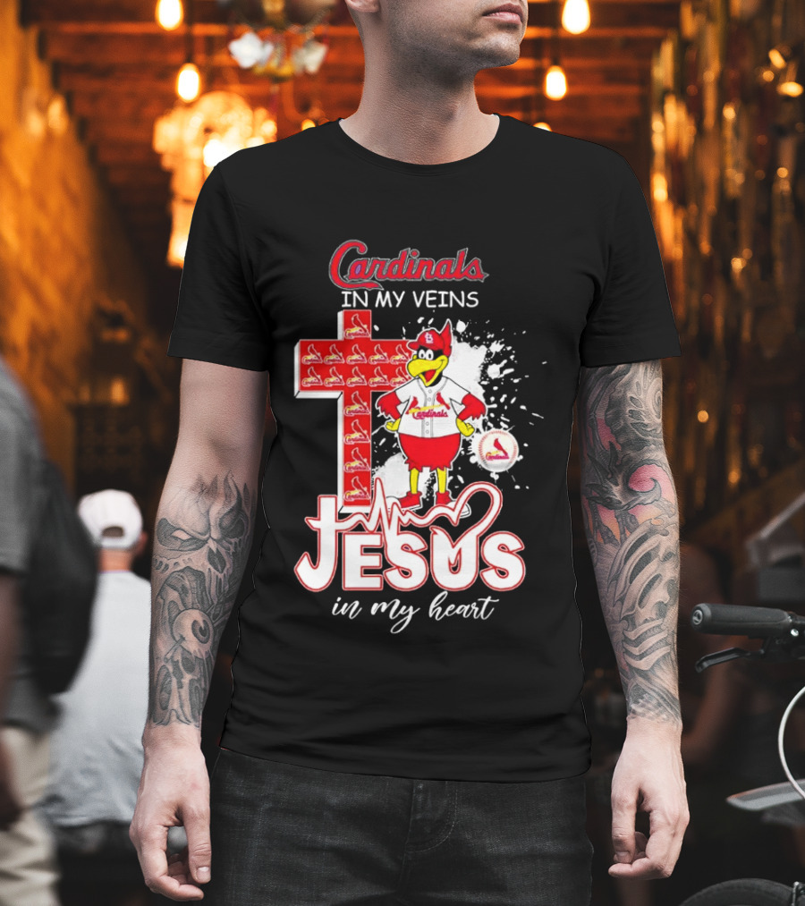 Cardinals In My Veins Jesus In My Heart Cross T-Shirt