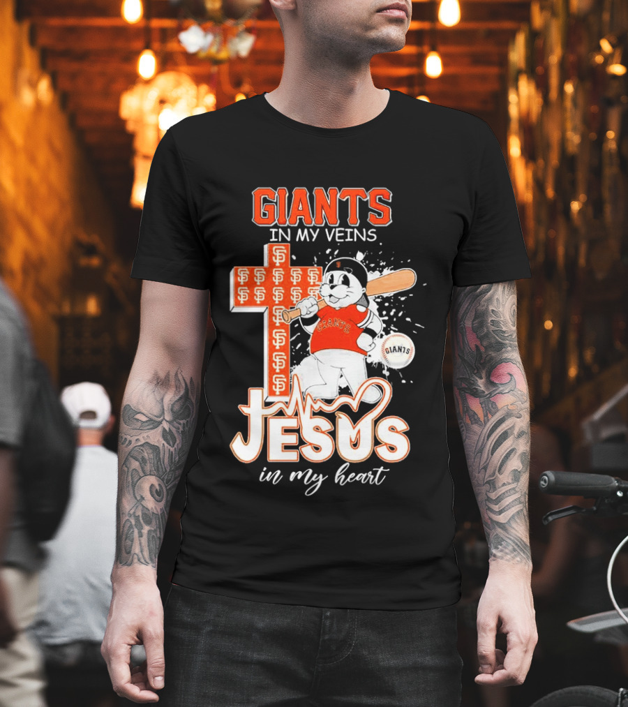 Giants In My Veins Jesus In My Heart Baseball Cross T-Shirt