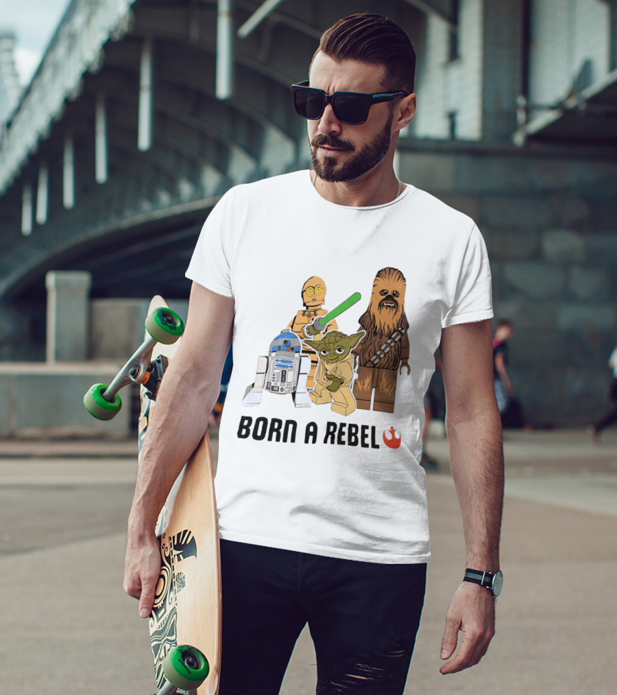 Born A Rebel Star Wars LEGO Characters Yoda Chewbacca R2 D2 C 3PO T-Shirt