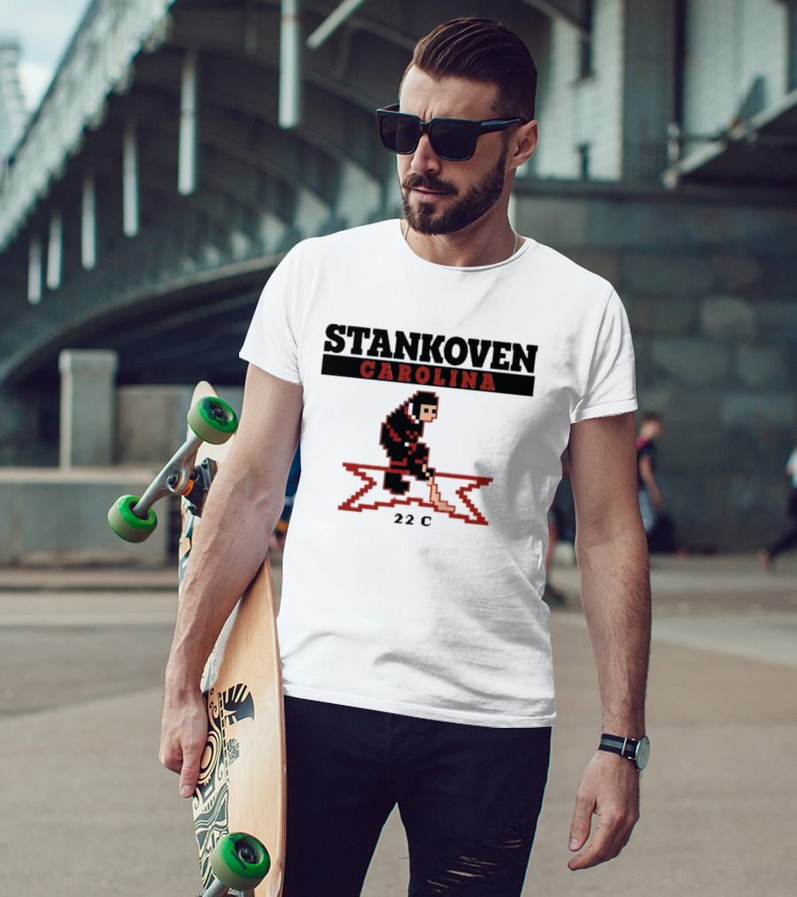 Stankoven Carolina 22C Pixel Hockey Player Retro Styling T-Shirt