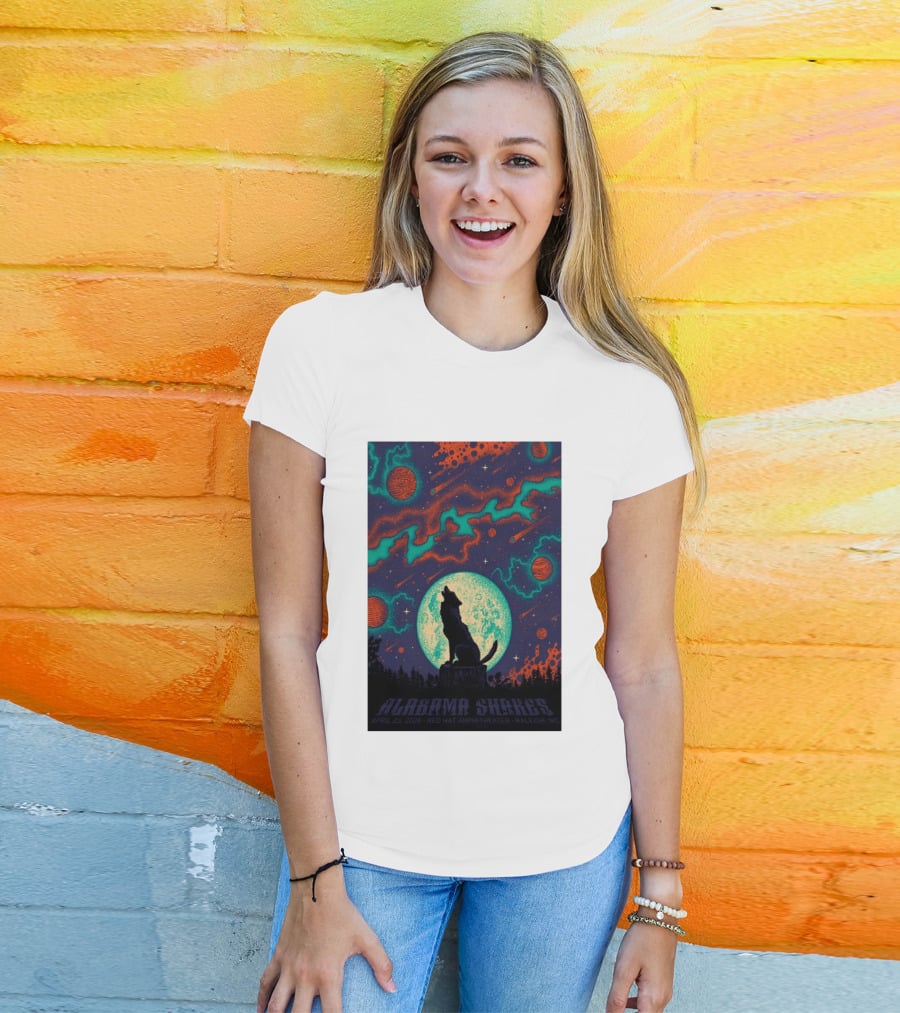 Alabama Shakes Apr 25 2026 Red Hat Amphitheater Raleigh NC Wolf Moon Cosmic Scene T-Shirt