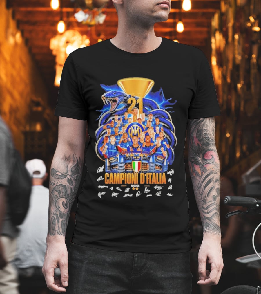 Inter Milan FC Campioni D'Italia 2025 26 San Siro Snake Trophy Signatures T-Shirt