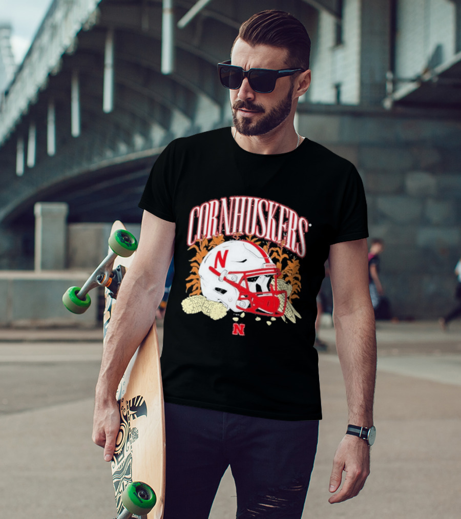 Cornhuskers Nebraska Football Helmet Ncaa Corn Stalks Iconic Red Letter N T-Shirt