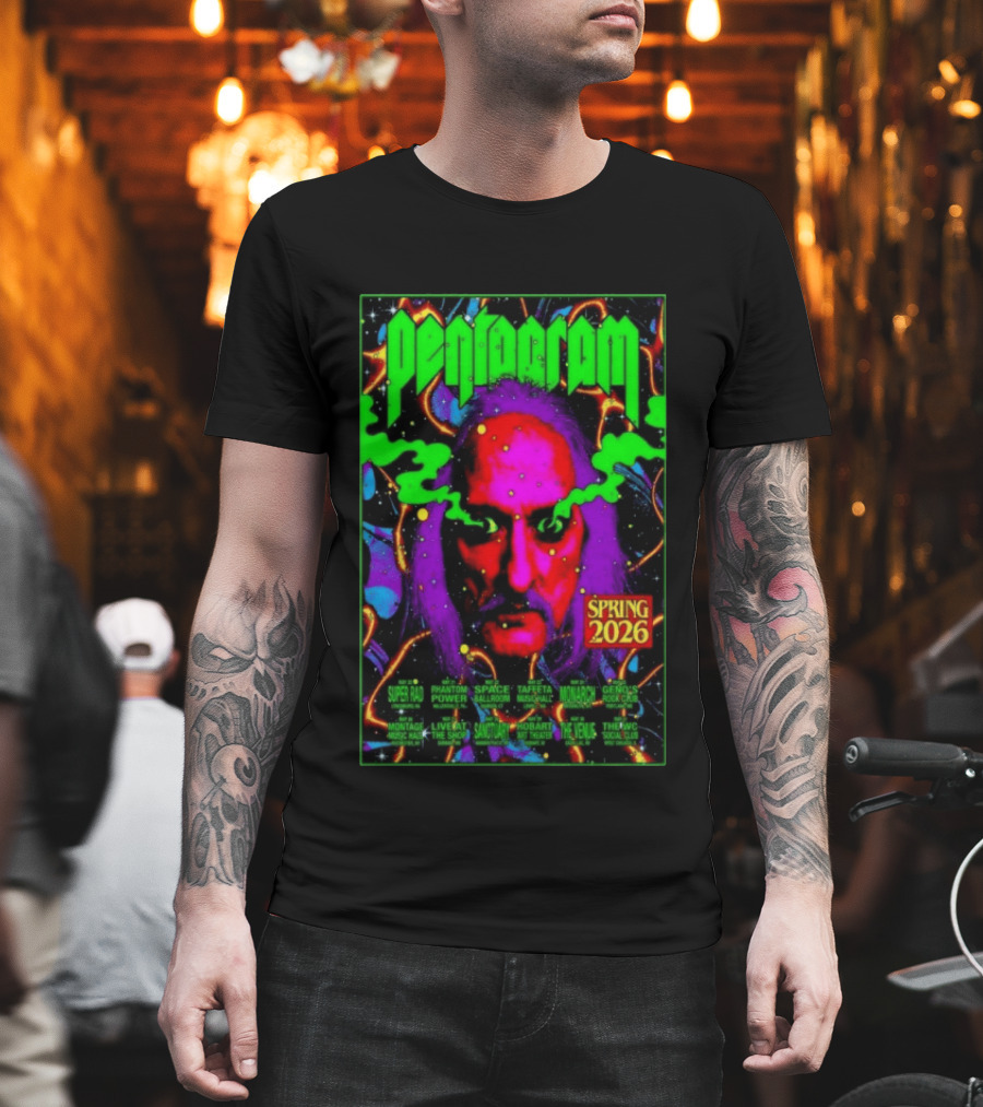 Pentagram Spring Tour May 2026 Psychedelic Neon Art With Iconic Face T-Shirt