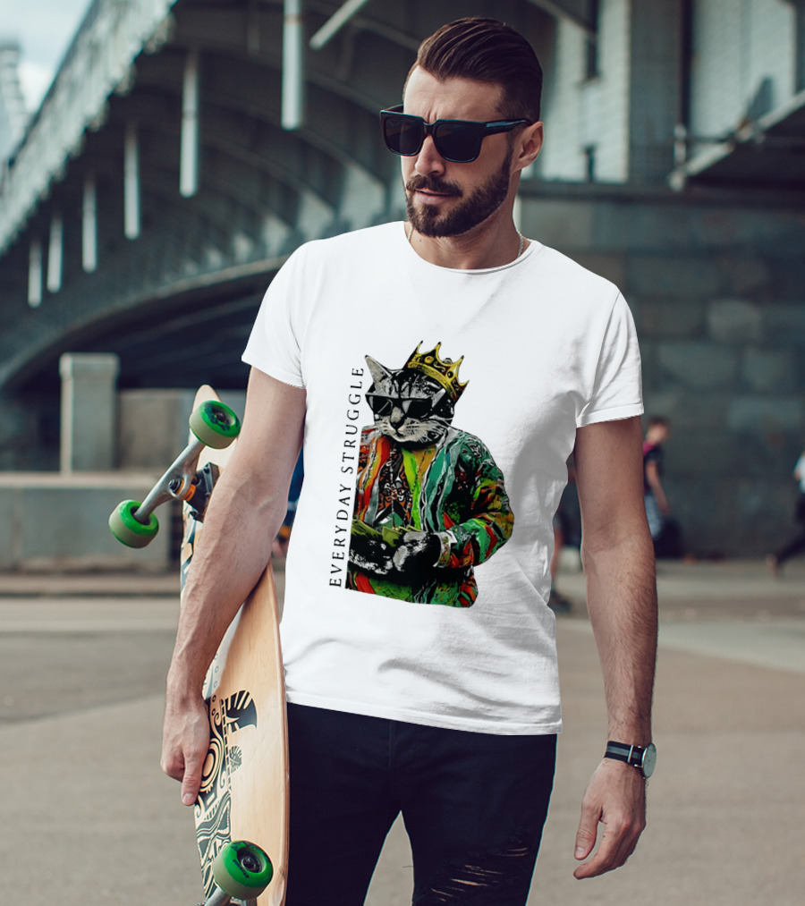 Everyday Struggle Notorious B.I.G Cat Meme Crown Sunglasses T-Shirt