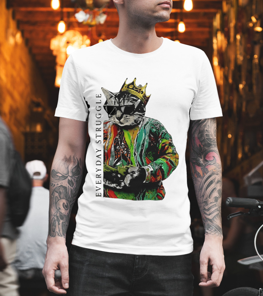 Everyday Struggle Notorious B.I.G Cat Meme Crown Sunglasses T-Shirt