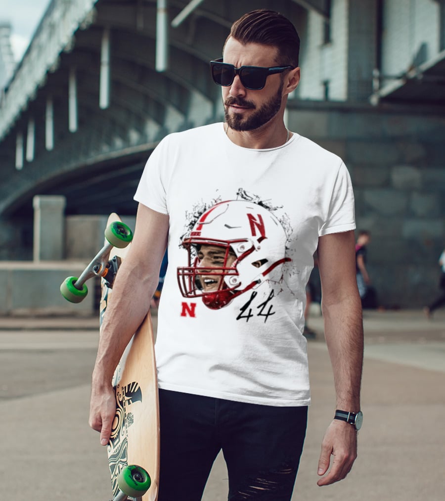 NCAA Football Nebraska Cornhuskers Luke Lindenmeyer Game Face 44 Helmet T-Shirt