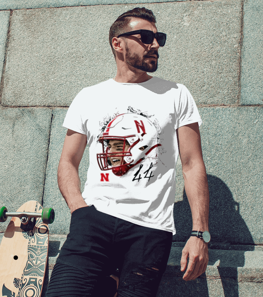 NCAA Football Nebraska Cornhuskers Luke Lindenmeyer Game Face 44 Helmet T-Shirt