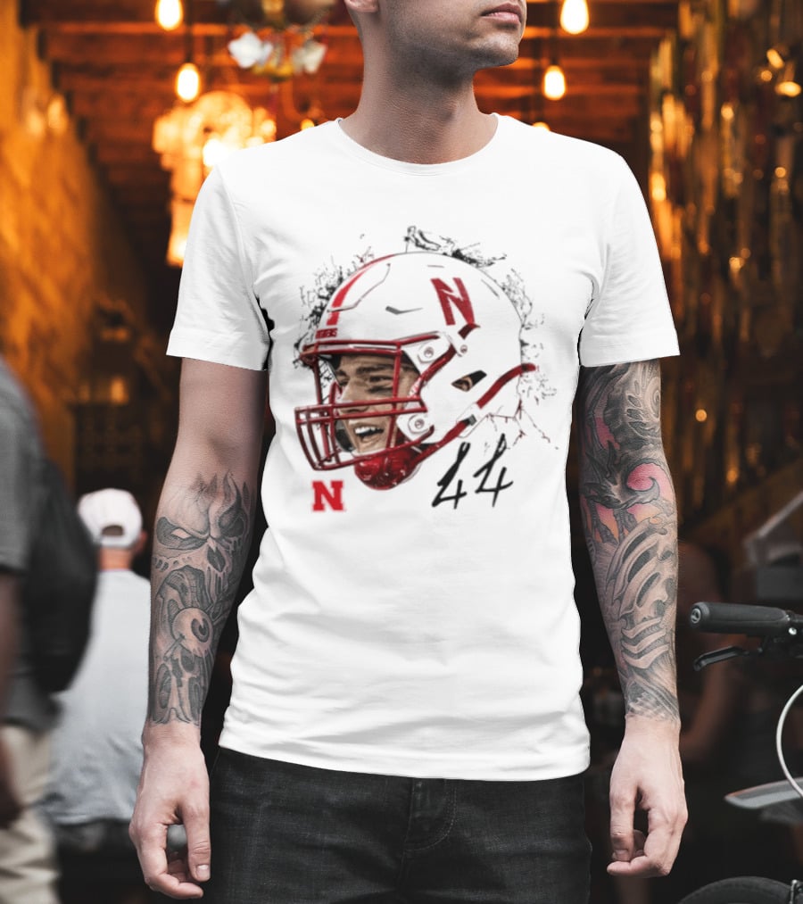 NCAA Football Nebraska Cornhuskers Luke Lindenmeyer Game Face 44 Helmet T-Shirt