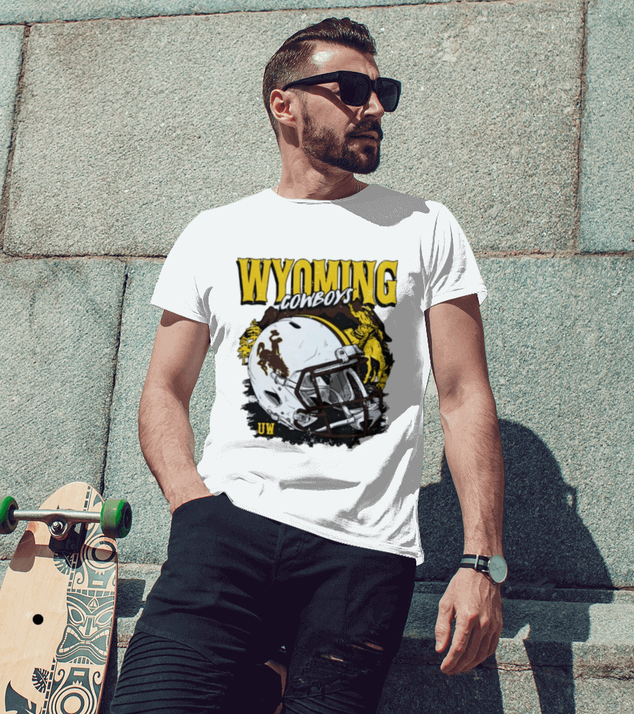 Wyoming Cowboys UW Football Helmet NCAA T-Shirt