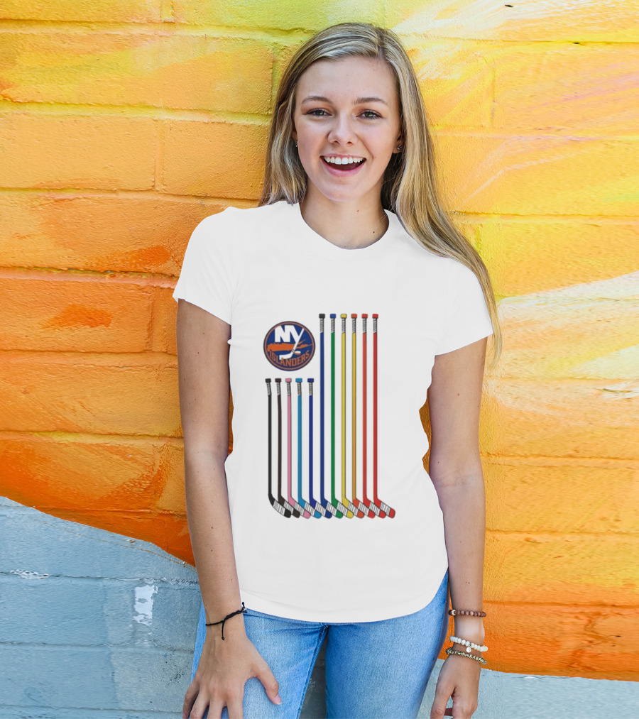 NY Islanders Rainbow Pride Night Hockey Sticks T-Shirt