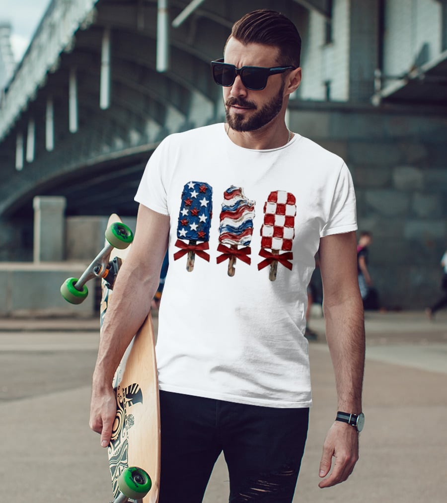 Patriotic Popsicle Stars Stripes Red White Blue T-Shirt