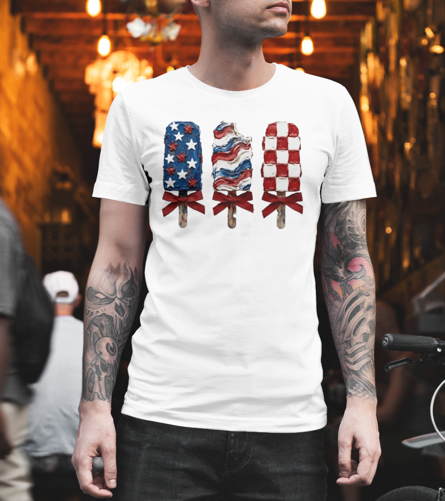 Patriotic Popsicle Stars Stripes Red White Blue T-Shirt