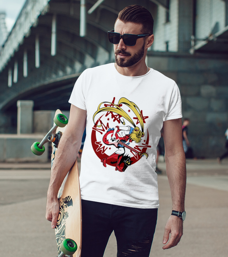 Sailor Moon Scott Pilgrim Crossover Rock And Roll Moonlight Guitar T-Shirt
