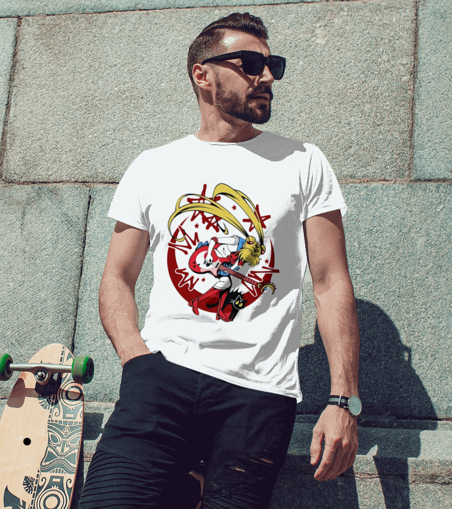 Sailor Moon Scott Pilgrim Crossover Rock And Roll Moonlight Guitar T-Shirt