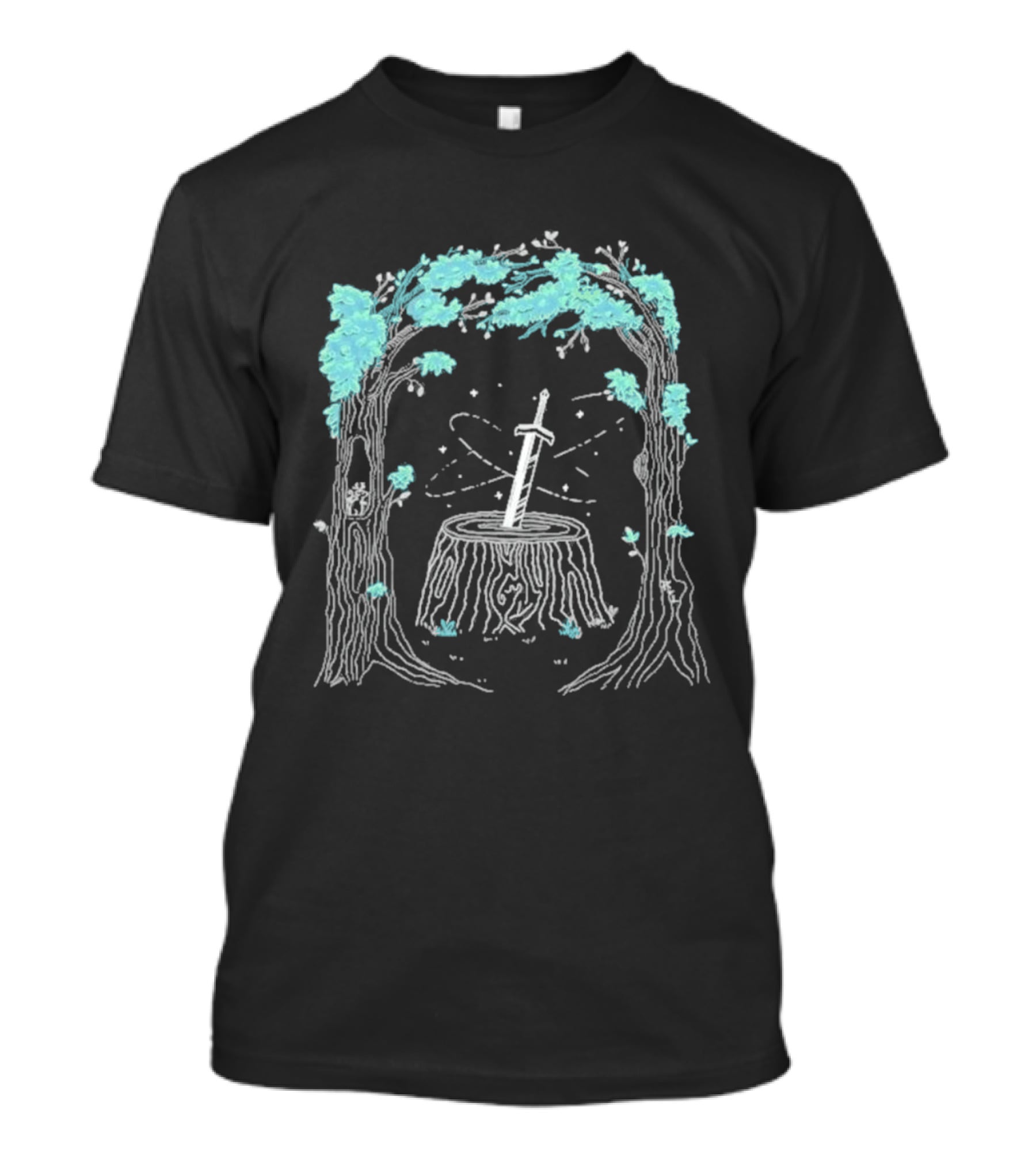 Mythical Golden Sword In Stone Amid Enchanted Forest Mythicality 2026 T-Shirt