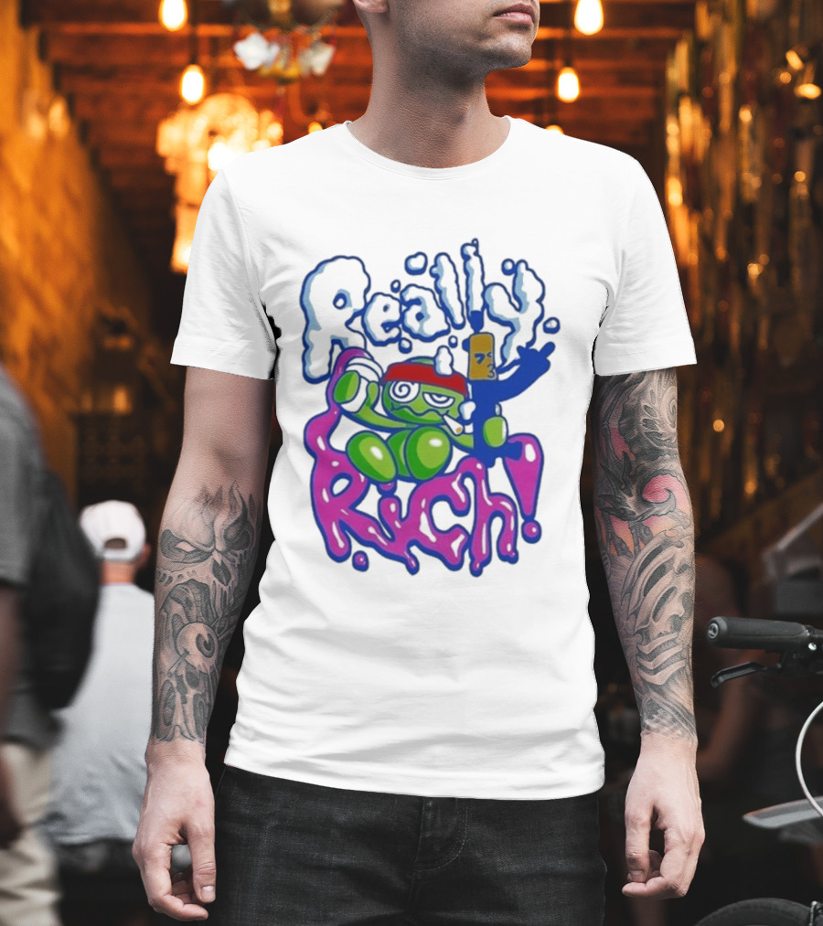 Really Rich Frog With Red Headband And Bottle T-Shirt