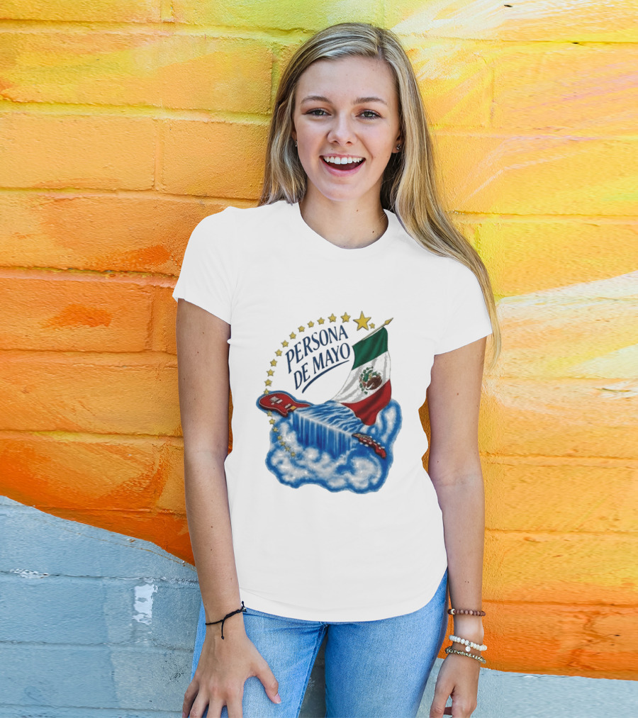 Persona De Mayo Mexican Flag Guitar Waterfall Stars T-Shirt