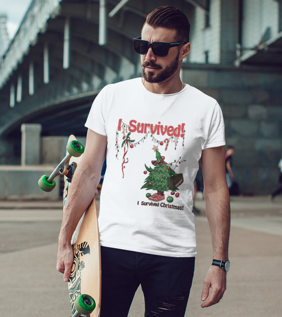 I Survived Christmas Funny Holiday Tree Celebration T-Shirt
