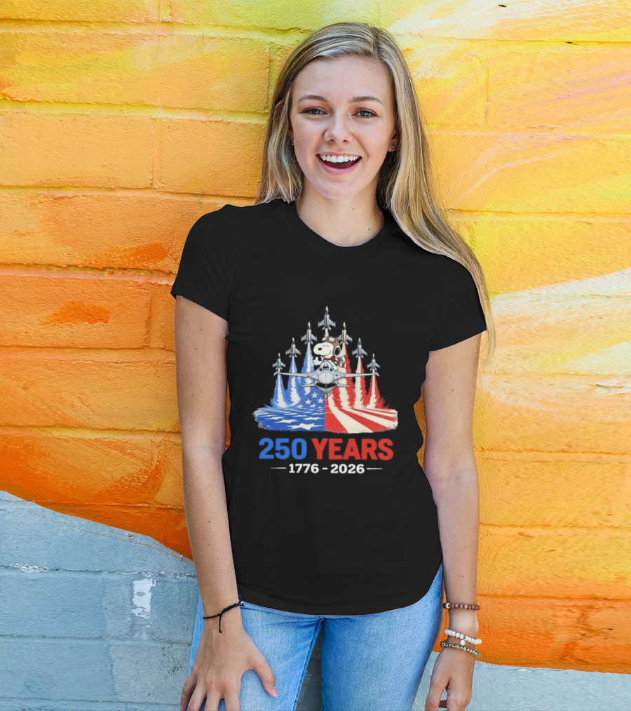 250 Years 1776 2026 Snoopy American Flag Jets T-Shirt