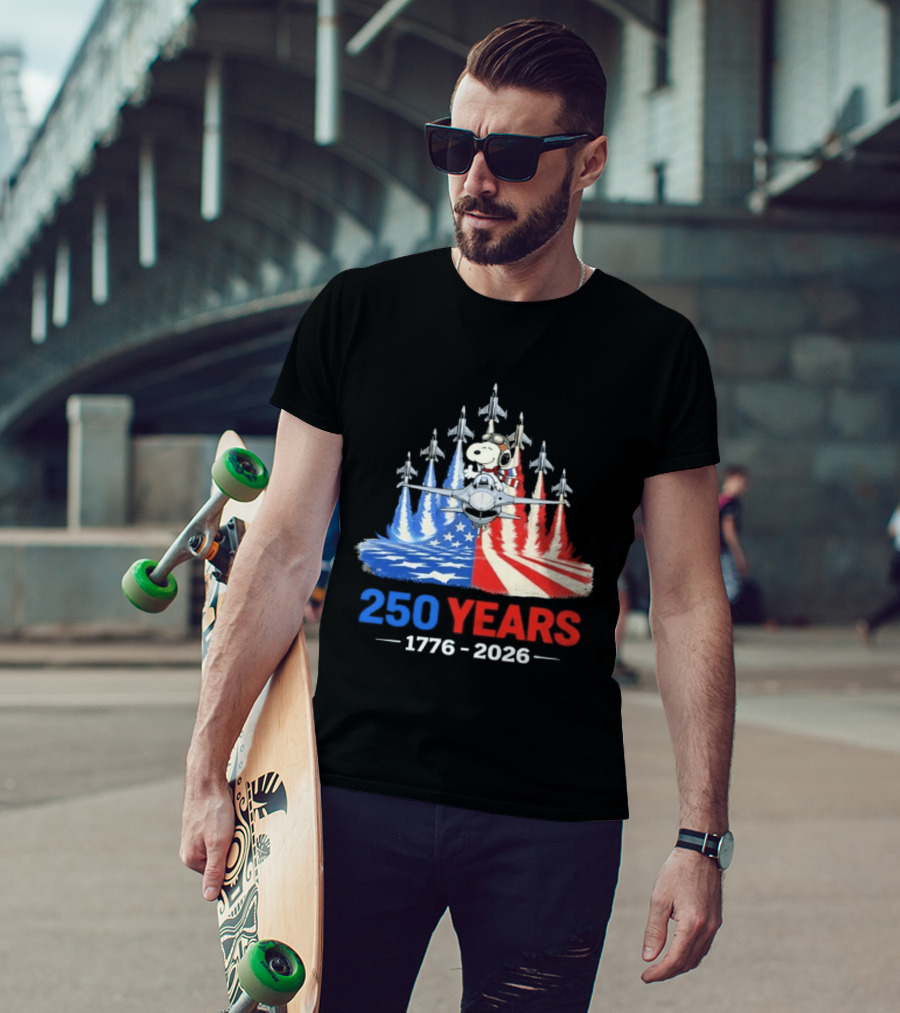 250 Years 1776 2026 Snoopy American Flag Jets T-Shirt