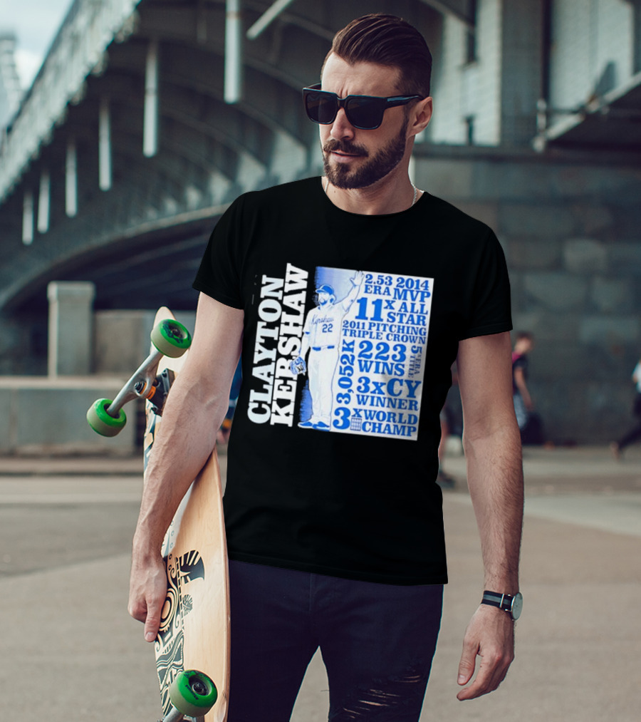 Clayton Kershaw Los Angeles Dodgers 3x World Champ 11x All Star 3x CY Winner 223 Wins T-Shirt