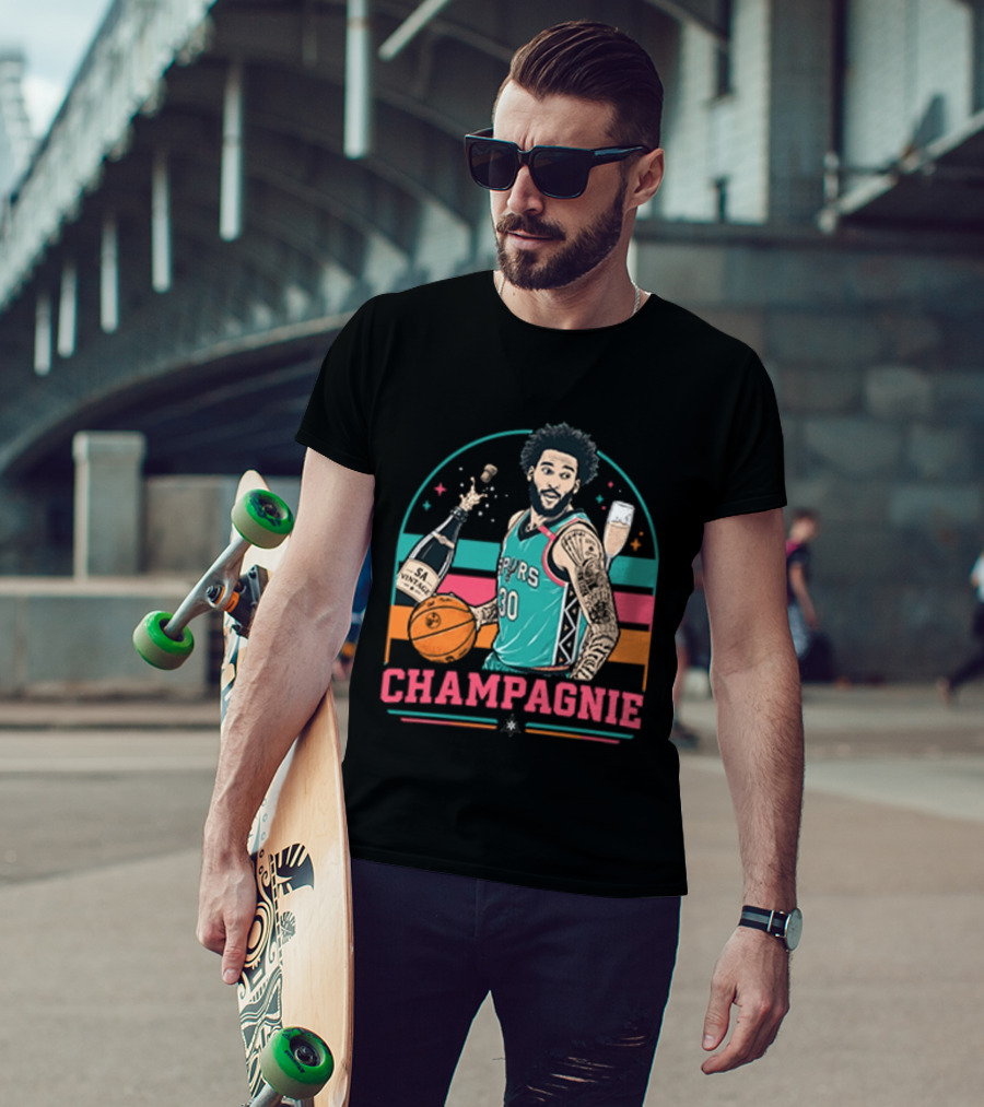 Champagnie Spurs Basketball Number 30 With Champagne Celebration T-Shirt