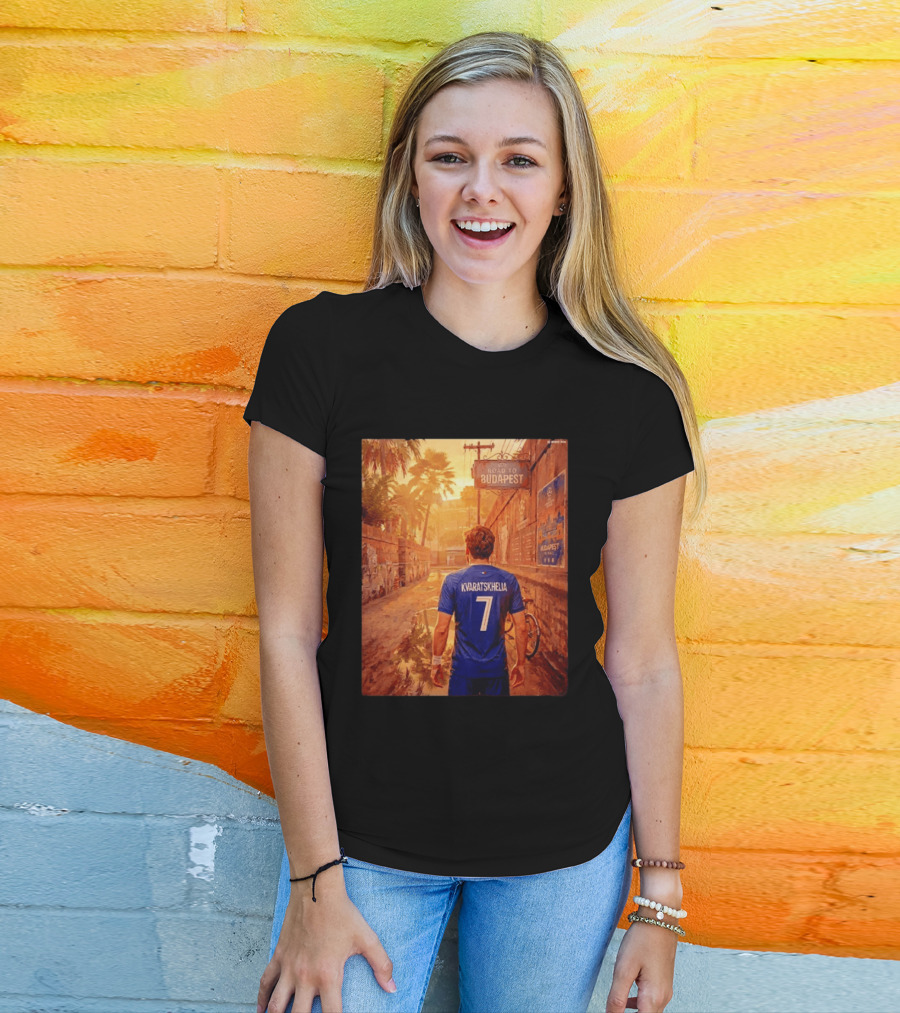 Khvicha Kvaratskhelia #7 Road To Budapest Georgian Footballer Journey T-Shirt