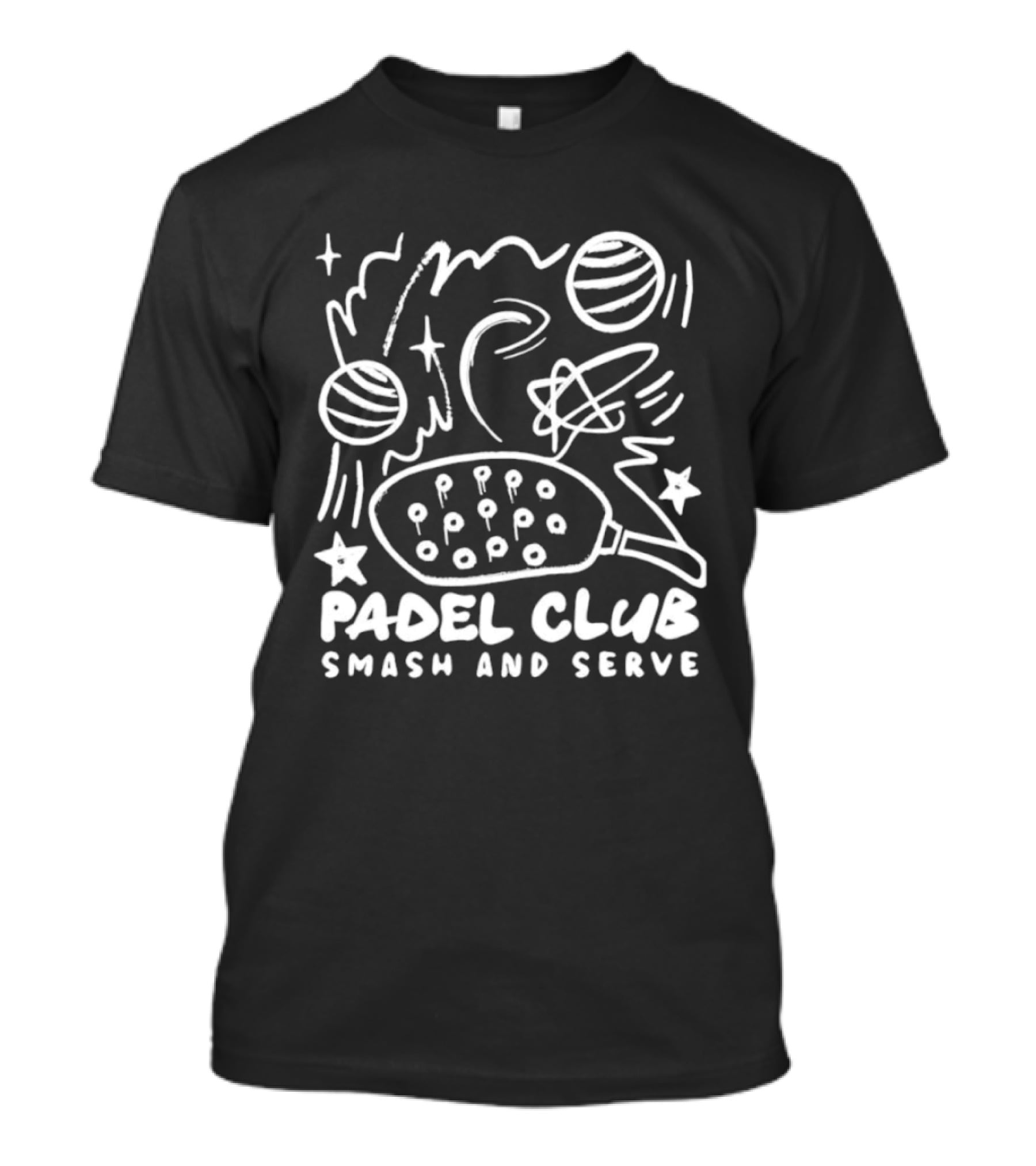 Padel Club Smash And Serve Doodle Tennis Ball Racket Stars T-Shirt