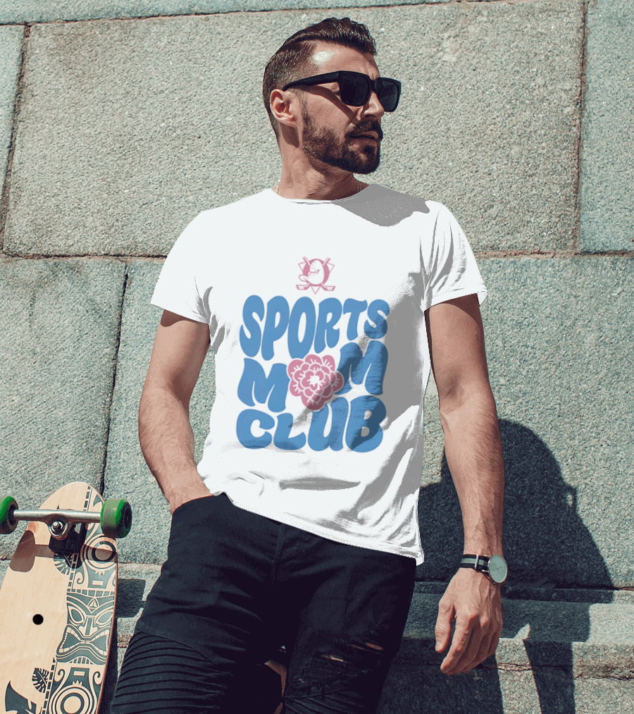 Anaheim Ducks Sports Mom Club Floral Lettering T-Shirt