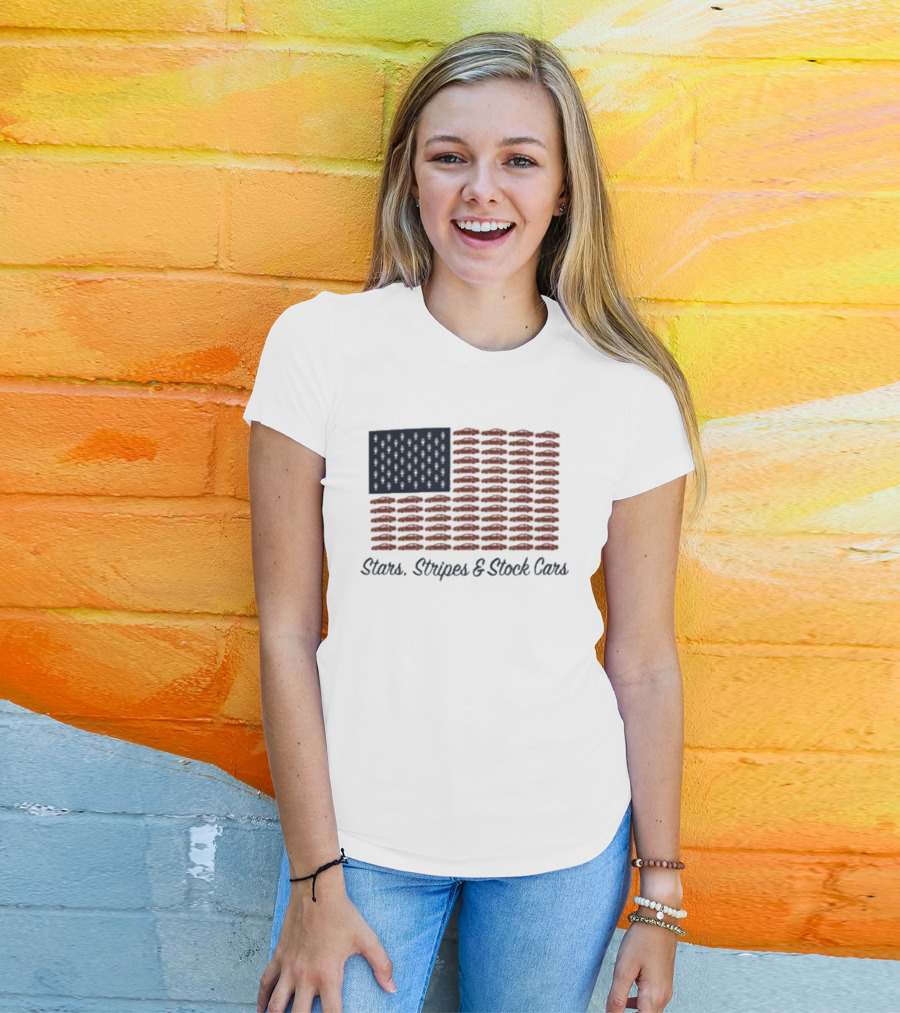 Dirtymo Media Stars Stripes Stock Cars America Flag Racing T-Shirt