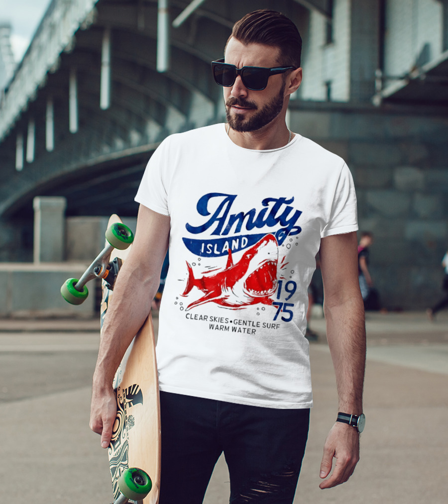 Amity Island 1975 Clear Skies Gentle Surf Warm Water Shark T-Shirt