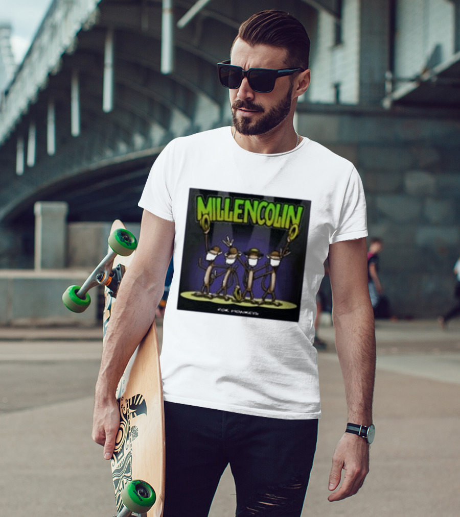 Millencolin For Monkeys Dancing Cartoon Monkeys With Masks And Hats T-Shirt