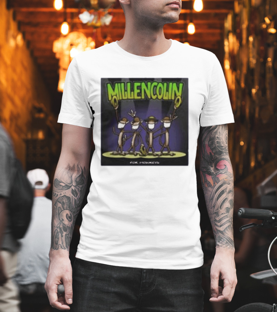 Millencolin For Monkeys Dancing Cartoon Monkeys With Masks And Hats T-Shirt