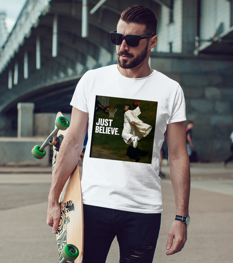 Just Believe Basketball Dunk Pope Leo T-Shirt
